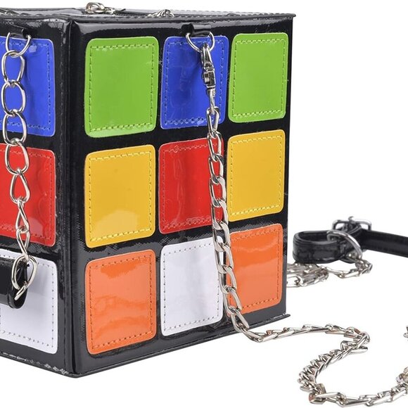Women's Cute Cube Shape Handbag Magic Shoulder Bag Clutch Bag With Super Long Sh - Picture 3 of 9